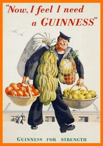 Vintage Poster GUINNESS for Strength Sailor Beer Advert Art PRINT Home Bar A3 A4
