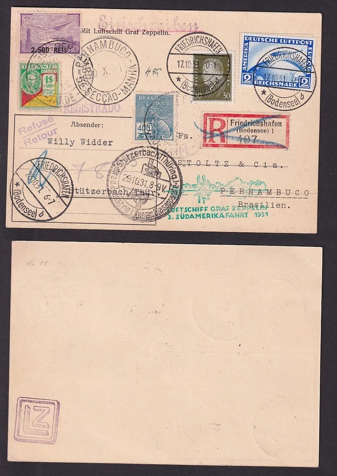 78639 Karte Luftschiff Graf Zeppelin 3.Südamerikafahrt 1931 - Bild 1 von 1