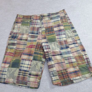 American Eagle Shorts 33 Beige Plaid Longer Length 100% Cotton Patchwork - Picture 1 of 9