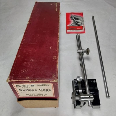 Medidor de superficie Starrett #57-B base de 3" con husillos de 9" y 12" y caja EE. UU. De colección Foto 1 de 4