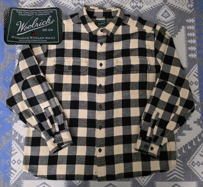Camisa de Trabajo Vintage Y2K Lana Woolrich Blanca/Negro Cuadros Búfalo Franela a Cuadros 2XL Foto 1 de 4