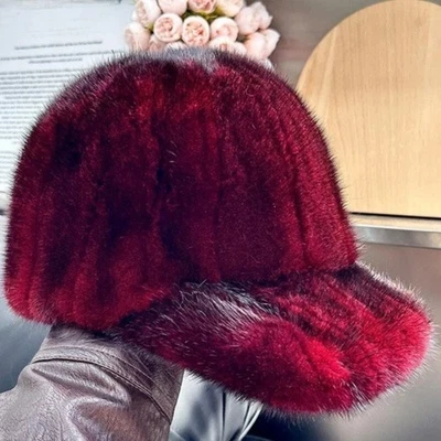 Sombrero de piel de visón real para mujer Gorra de béisbol con pico Sombrero de princesa Gorra de caballero Tocado Foto 1 de 4