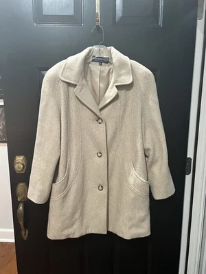 Abrigo para mujer Herman Kay 70 % lana/mezcla guisante talla 10 crema manga larga bolsillos Foto 1 de 4