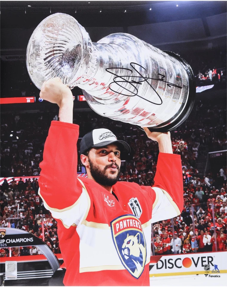 Seth Jones Panthers Signed 2025 Stanley Cup Champions 16x20 Raising Cup Photo - Image 1 of 1