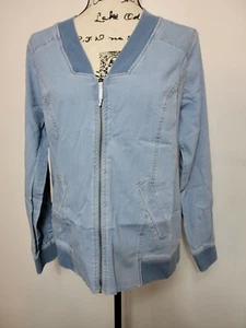 Denim & Co. Stretch Denim Bomber Jacket w/ Zip Front & Rib Trim Detail - XS - Picture 1 of 8