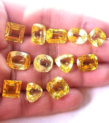 Natural 100 Cts 10-15 Pcs Yellow Sapphire Mix Cut CERTIFIED Loose Gemstone Lot - Image 1 of 4