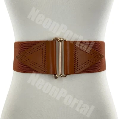 Women Wide Elastic Waist Vintage Soft Cowhide Full Grain Leather Waistband Belt - Image 1 of 4