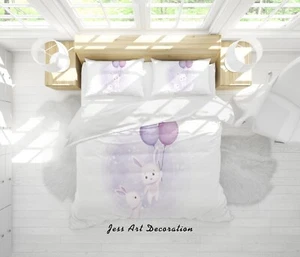 3D Simple Rabbit Balloon Kids Quilt Cover Set Duvet Cover Bedding Pillowcases - Picture 1 of 6