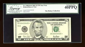DBR 2001 $5 FRN STAR Dallas Fr. 1988-K* Legacy XF-40 PPQ Serial CK00459405* - Picture 1 of 2