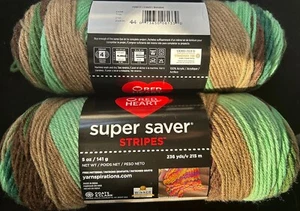 Lot of 2 x 5oz skeins of Red Heart Super Saver Stripes - Colorway: Forest - Picture 1 of 5