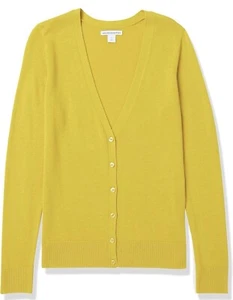 Amazon Essentials Deep V-Neck Button  Dark Yellow Cardigan Sweater Womens Size M - Picture 1 of 6