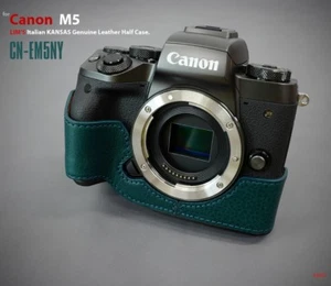 LIM'S Genuine Italy Leather Camera Half Case Cover For Canon EOS M5 - Navy  - Picture 1 of 12