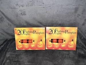HALLOWEEN 2 Boxes Of 20 Flashing Plastic Blow Mold PUMPKINS String Lights Set - Picture 1 of 8