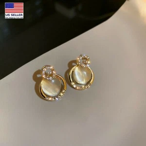 Women 925 Sterling Silver Stud Earring Creative Opal Crystal Gold G Letter 0010 - Picture 1 of 3
