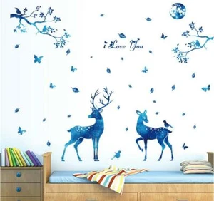 Wall Sticker Deer Blue Vine Lobby Living Room Bedroom Decal Mural Home Decor new - Picture 1 of 7