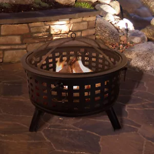 Fire Pit Set, Wood Burning Pit Spark Screen and Log Poker 26” Round - Picture 1 of 5