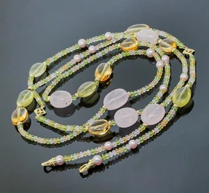 David Yurman Tweejoux Peridot, Rose Quartz, Pearl 18K Yellow Gold Necklace - Picture 1 of 7