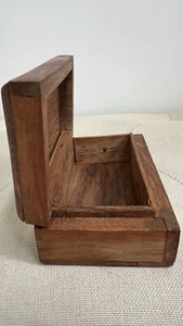 Vintage Handmade Wooden Safe Box India Hidden Hinges Wood Carved Trinket Box - Picture 1 of 21