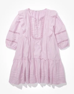 Mini Abito Babydoll AMERICAN EAGLE Pintuck Ruffle Taglia S Nuovo con etichette - Foto 1 di 8