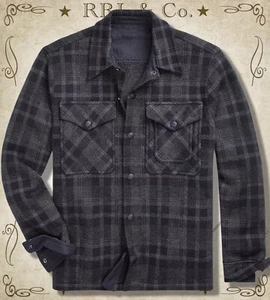 RRL Ralph Lauren Para hombres Camisa de Trabajo Negra Suéter Lana Cuadros Ojo de Pájaro Jacquard $945 - Imagen 1 de 5