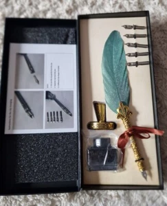 Turquoise Feather Caligraphy Pen set - Picture 1 of 7