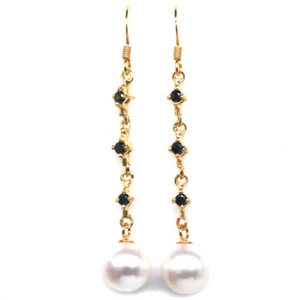 925 Sterling Silver 9 mm. White Pearl & Blue Sapphire Earrings - Picture 1 of 4