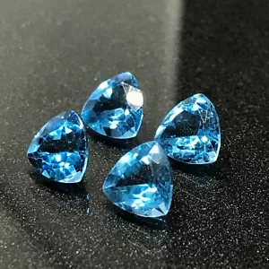 TOPAZ 4 Pcs Set 5.52 ct Swiss Blue Trilliant Cut 7x7mm Natural VS Clarity Brazil - Foto 1 di 12