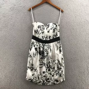 H&M Floral Mini Dress Womens US 8 EUR 38 White Black Flower Satin Prom Party - Picture 1 of 16