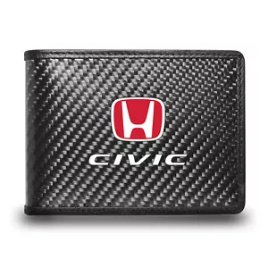 Honda in rot Civic schwarz echte Kohlefaser Leder RFID-blockierende doppelfaltbare Geldbörse - Bild 1 von 5