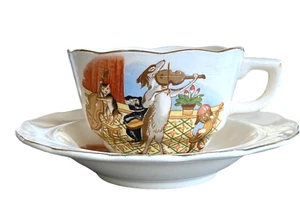 1960s Vintage Japanese Superior Bone China Children’s Nursery Rhyme Cup and Bowl - Foto 1 di 8