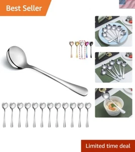 Soup Spoons Stainless Steel 12 Pcs Round Dinner Table Silverware Dishwasher Safe - Picture 1 of 9