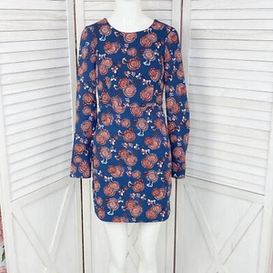 Zara Kleid Damen XS Blau Rot Blumen Langarm Etuikleid Mini Bleistift Boho - Bild 1 von 14