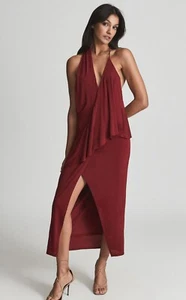 Reiss Xena Strappy Open Back Cocktail Dress Dark Red Size UK10 NEW RRP£188 - Picture 1 of 11