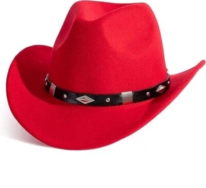 Red Western Cowboy, Cowgirl Hat, Silver Diamond Band – Unisex Rodeo Hat - Picture 1 of 4