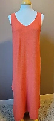 Double Zero Orange Sleeveless Midi Knit Sweater Dress Side Slits V-Neck | Size L - Image 1 of 4