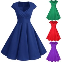 Womens 1950s Vintage Cap Sleeve Polka Dot Rockabilly Cocktail Swing Dresses C70