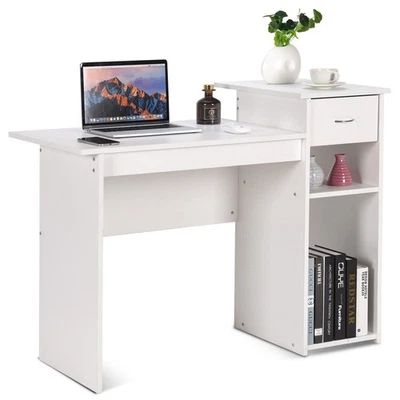 Computer Desk PC Laptop Table w/ Drawer and Shelf Home Office Furniture White - Image 1 of 4