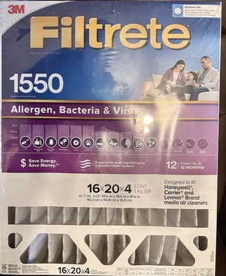 Filtrete (2 PACK) 16x20x4 High Performance Air Filter, 1550 MPR, MERV 12. - Image 1 of 4