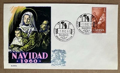 西班牙 1960 年 Navidad FDC • 戈雅神圣家族 • 马德里首日封面 — 第 1/4 张图片