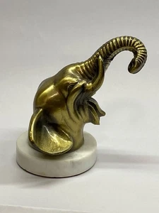 Peso de papel base mármol tronco cabeza elefante metal tono latón vintage - Imagen 1 de 5
