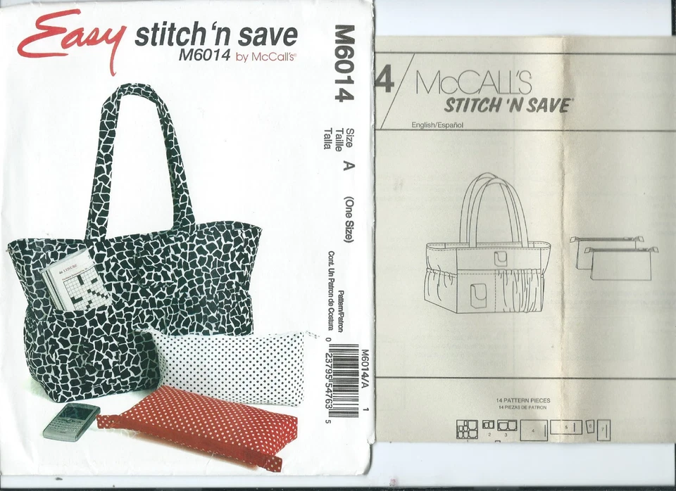 M 6014 sewing pattern Designer style 16"x12" TOTE BAG and 10"x6" POUCH sew UNCUT - Image 1 of 1