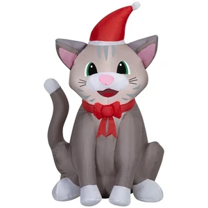 3.5 ft Tabby Cat in Santa Outfit  Airblown Yard Inflatable, Multicolor, by Holid - Bild 1 von 6