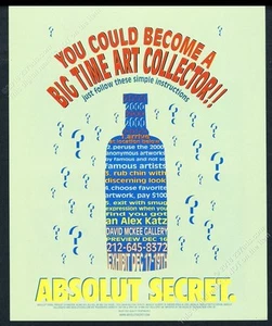 Absolut Secret NYC 1998 galería de arte botella de vodka arte anuncio impreso vintage - Imagen 1 de 1