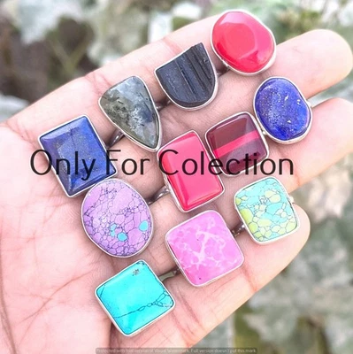 Lote de anillos de plata de ley 925 enchapados en turquesa y mezcla de piedras preciosas joyas de invierno Foto 1 de 2