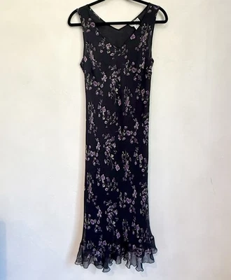 Vtg 90s Y2K Robbie Bee Dress 100% Silk Floral Beaded Shimmer Fairycore Grunge 10 - Image 1 of 4