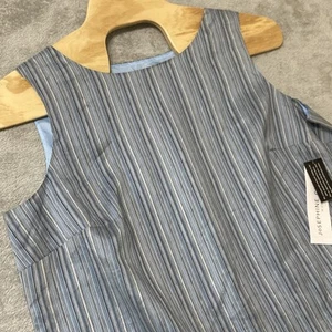 Josephine Chaus Women’s Top Sleeveless 22 Linen Silk Blend Blue Silver Striped - Picture 1 of 9