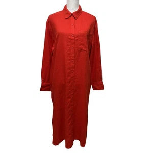 The Drop Damen Fiona Relaxed 100% Leinen Midi Shirt Kleid Größe L Flammenrot Neu mit Etikett - Bild 1 von 9