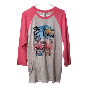 "Yard Sale Queen" Ladies Baseball Style Shirt Pink & Gray 3/4 Sleeve Size XL - Picture 1 of 4