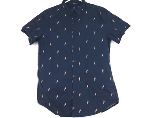 George Herren XS Slim Fit (30-32) Marineblau Neuheit Papagei Knopfleiste Hemd - Bild 1 von 6