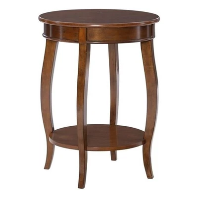 Linon Wren 18" Round Accent End Table with Shelf in Hazelnut Finished Wood - Image 1 of 4